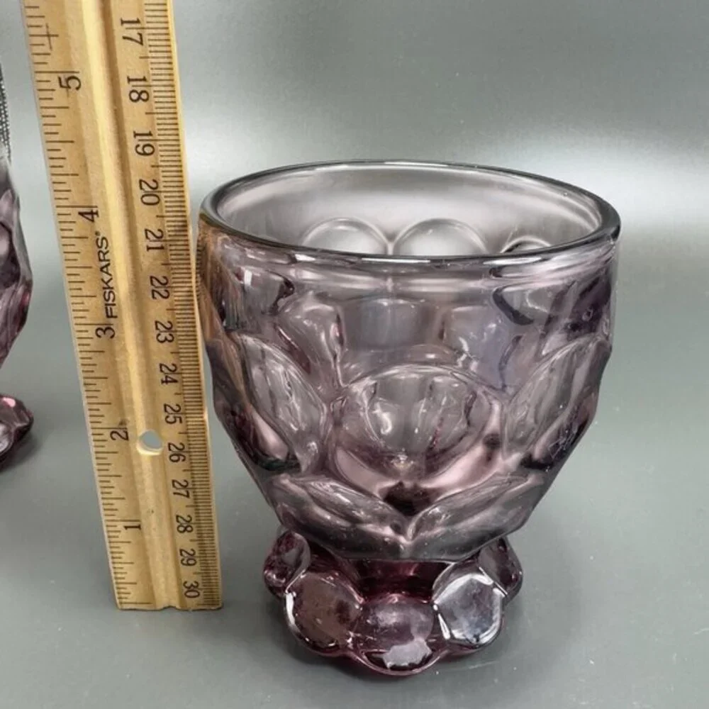 Vintage 1980s Amethyst Purple Thumbprint Pattern Glasses Cups BarWare Set 2 READ